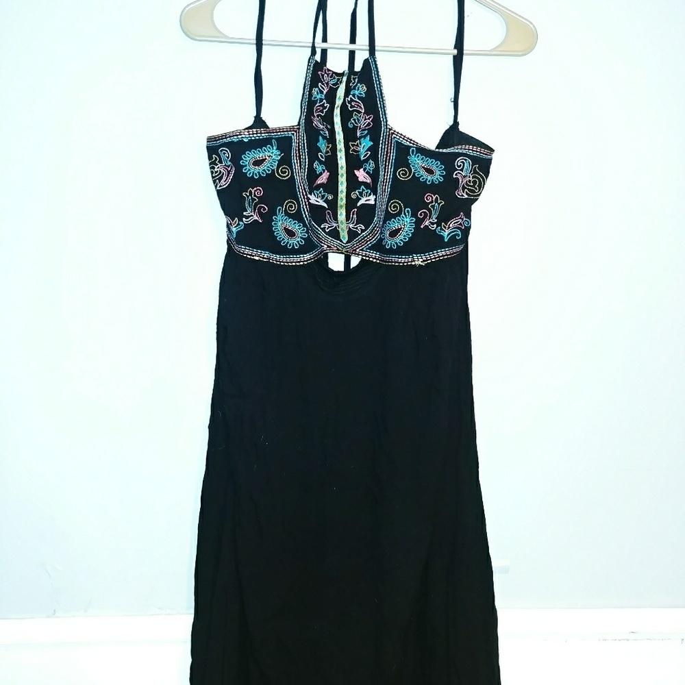 Embroidered cut out halter dress